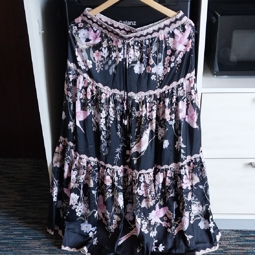 Nwt Rachel Zoe Black Floral Maxi Skirt
